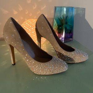 Never worn crystal and suede shoes.